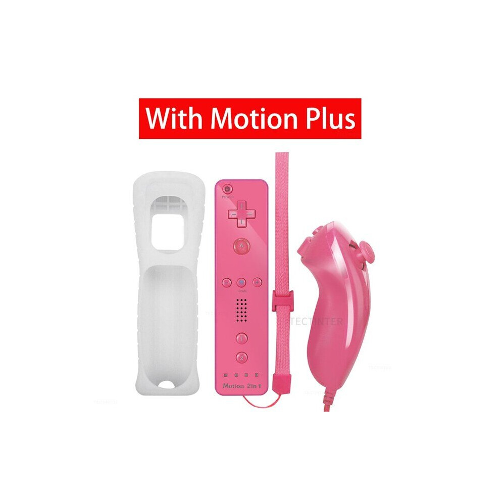 (Pink) Built-in Motion Plus Remote Compatible For Nintendo Wii Controller Nunchuck