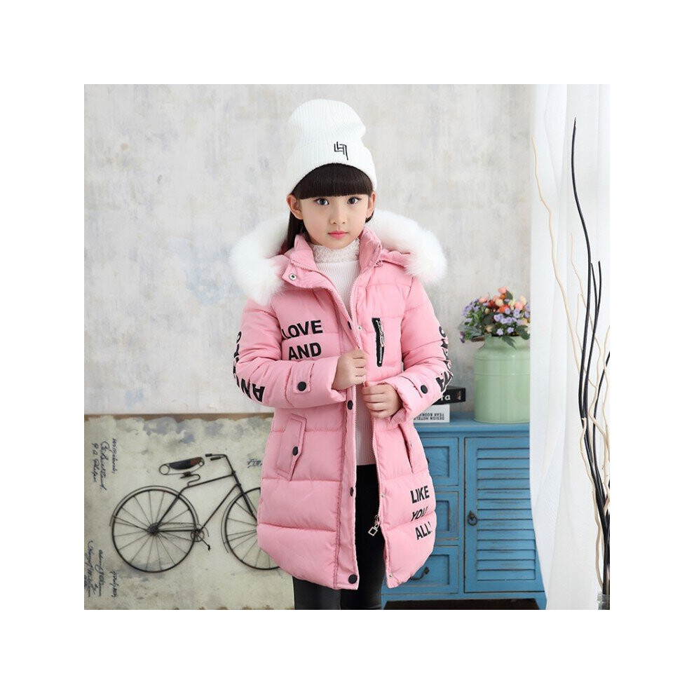 (Pink, 6-7 Years) Kids girls Long Coat Padded Winter Hooded Jackets