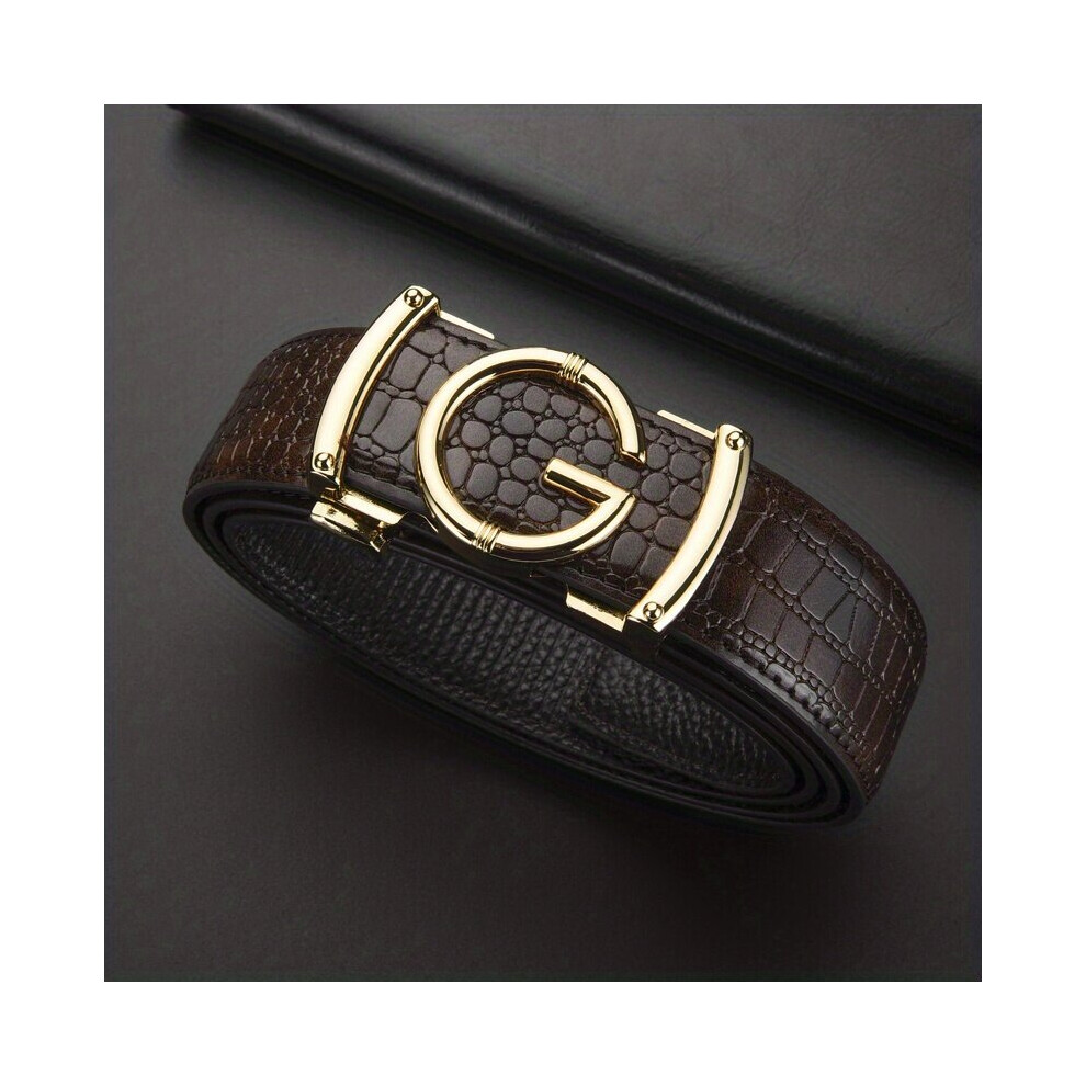 High end Crocodile Pattern Leather Belt Top Layer Cowhide Leather Belt Toothless Sliding Buckle Belt Business Suit Waist Strap-image-OPC-PC6CXQQ-NEW