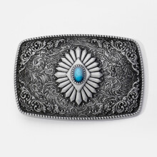 Turquoise Belt Buckle Vintage Geometric Pattern Engraved Western Buckle Cowboy Belts Buckle Accessories