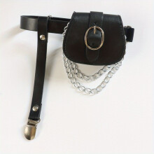 Gothic Chain Tassel Belt With Detachable Pouch Waist Bag Fanny Pack Punk PU Leather Rivet Leg Gaiter Belt