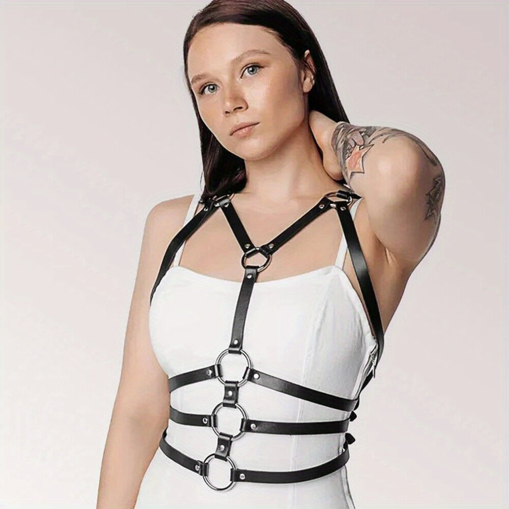 Multicoloured Triple Belt Harness For Women Hollow Pu Leather Harness Vest Cage Bra Chest Suspender
