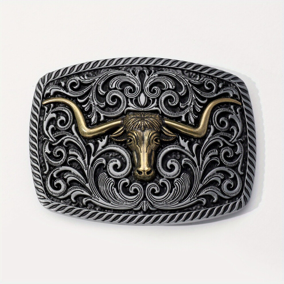 Bull Head Embossed Belt Buckle Vintage Flower Engraved Cowboy Cowgirl Western Belt Buckle Boho Decorative Detachable Buckle For Leather Belts on OnBuy