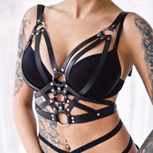Womens Adjustable Punk Waist Belt Harness Gothic Hollow PU Leather Body Chest Harness Lingerie