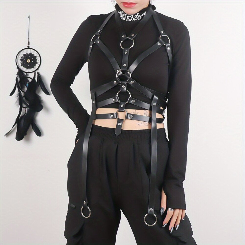 Black Punk Body Harness Belt Gothic Adjustable Bondage Suspenders Chest Harness Fetish Clothing Accessories
