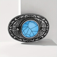 Boho Turquoise Oval Belt Buckle Vintage Carved Cowboy Cowgirl Belt Buckle Western Jeans Accessories Leather Belt Buckle For DIY