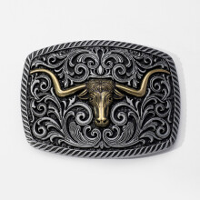 Rectangular Horn Bull Belt Buckle Western Pattern Engraved Vintage Buckle Cowboy Belts Buckle Accessories
