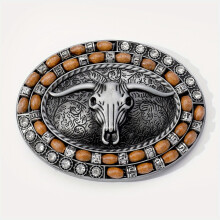 Boho Oval Belt Buckle Rhinestone Beads Inlaid Horn Bull Western Buckle Cowboy Belts Buckle Accessories
