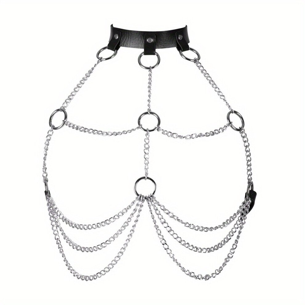 Black Sexy Leather Harness Bra Punk Bondage Chest Chain Harness Suspenders Belt Y2k Fetish Accessories For Women