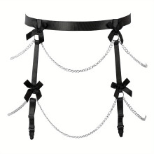 Bow Decor Elastic Garter Belt Sexy Chain Fringe Punk Harness Garter Stockings Thigh Belt Gothic Fetish Accessories