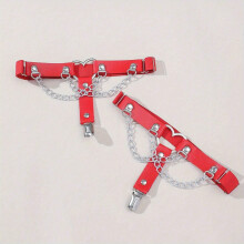 Peach Heart Rivet Garter Belt Chain Tassel Red Hip Hop Thigh Garter Leg Rings PU Leather Chain Harness For Women Decoration