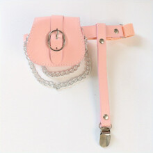Pink PU Leather Leg Harness With Chain Fringe Purse Sexy Thigh Garter Belt Punk Clip Leg Ring For Women