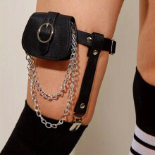 PU Leather Leg Harness With Chain Fringe Purse Sexy Thigh Garter Belt Punk Clip Leg Ring For Women