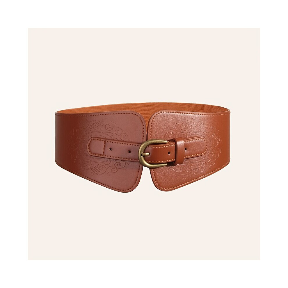 Women Vintage PU Leather Belt Elastic Stretchy Corset Cinch Belt Print Cinch Belt Wide Waist Belt on OnBuy