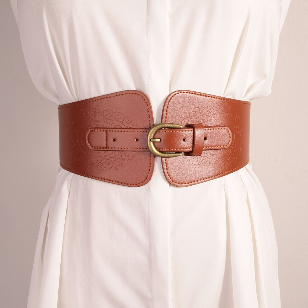 Women Vintage PU Leather Belt Elastic Stretchy Corset Cinch Belt Print Cinch Belt Wide Waist Belt on OnBuy