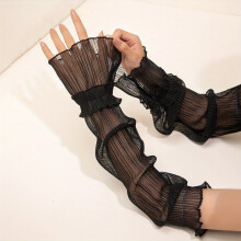 1 Pair Ruffles Pleated Lace Sleeve Breathable Sunscreen UV Protection Sleeve Loose Decorative Sleeves For Women
