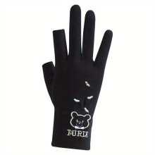 1pair Bear Embroidery Gloves Cartoon Elastic Fingerless Gloves Outdoor Driving Riding Touch Screen Gloves For Women