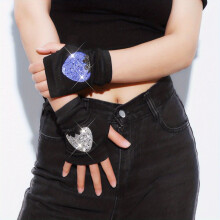 Rhinestone Strawberry Decor Y2K Gloves Elastic Fingerless Gloves Hip Hop Warm Knitted Gloves For Women