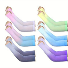 6 Pairs UV Sun Protection Gloves Arm Sleeves Gradient Elastic Sports Sleeve For Men & Women