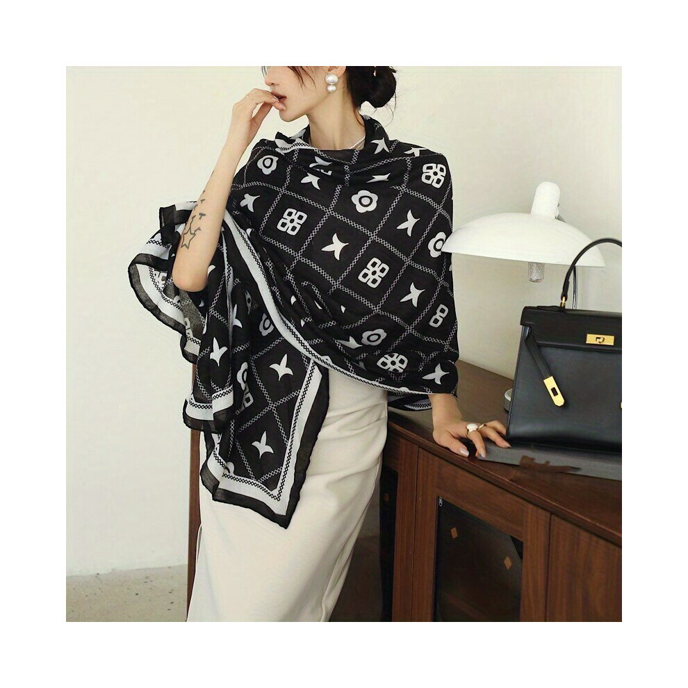 Geometric Print Large Scarf Classic Shawl Sunscreen Head Wrap Outdoor Windproof Travel Beach Towel For Women-image-OPC-PC6D6TQ-NEW