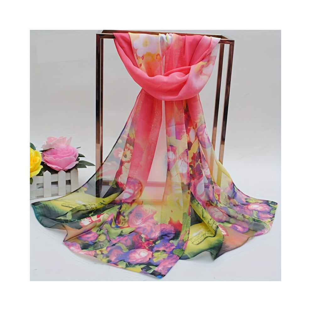 Iridescent Gradient Chiffon Scarf Tie Dye Flower Print Breathable Gauze Shawl Women Casual Outdoor Windproof Head Wrap Thin Travel Beach Towel-image-OPC-PC6D6XV-NEW