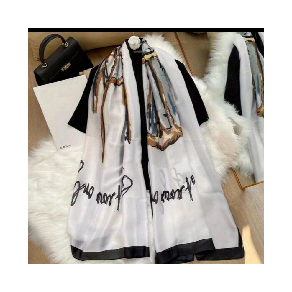 Ink Style Silky Scarf Long Elastic Satin Shawl Thin Sunscreen Headscarf Casual Outdoor Wrap For Women-image-OPC-PC6D7PN-NEW