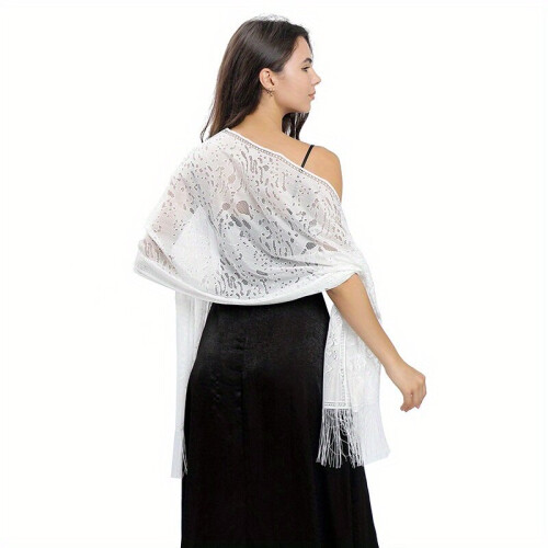 Solid Lace Fringed Shawl Hollow Out Wrap Thin Breathable Shawl Party Evening Wedding Wrap