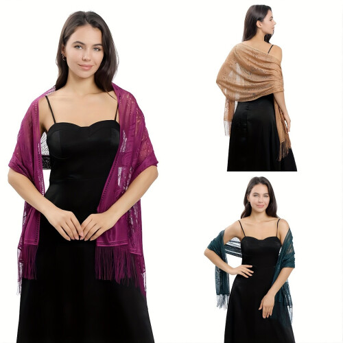 Solid Lace Fringed Shawl Hollow Out Wrap Thin Breathable Shawl Party Evening Wedding Wrap 1