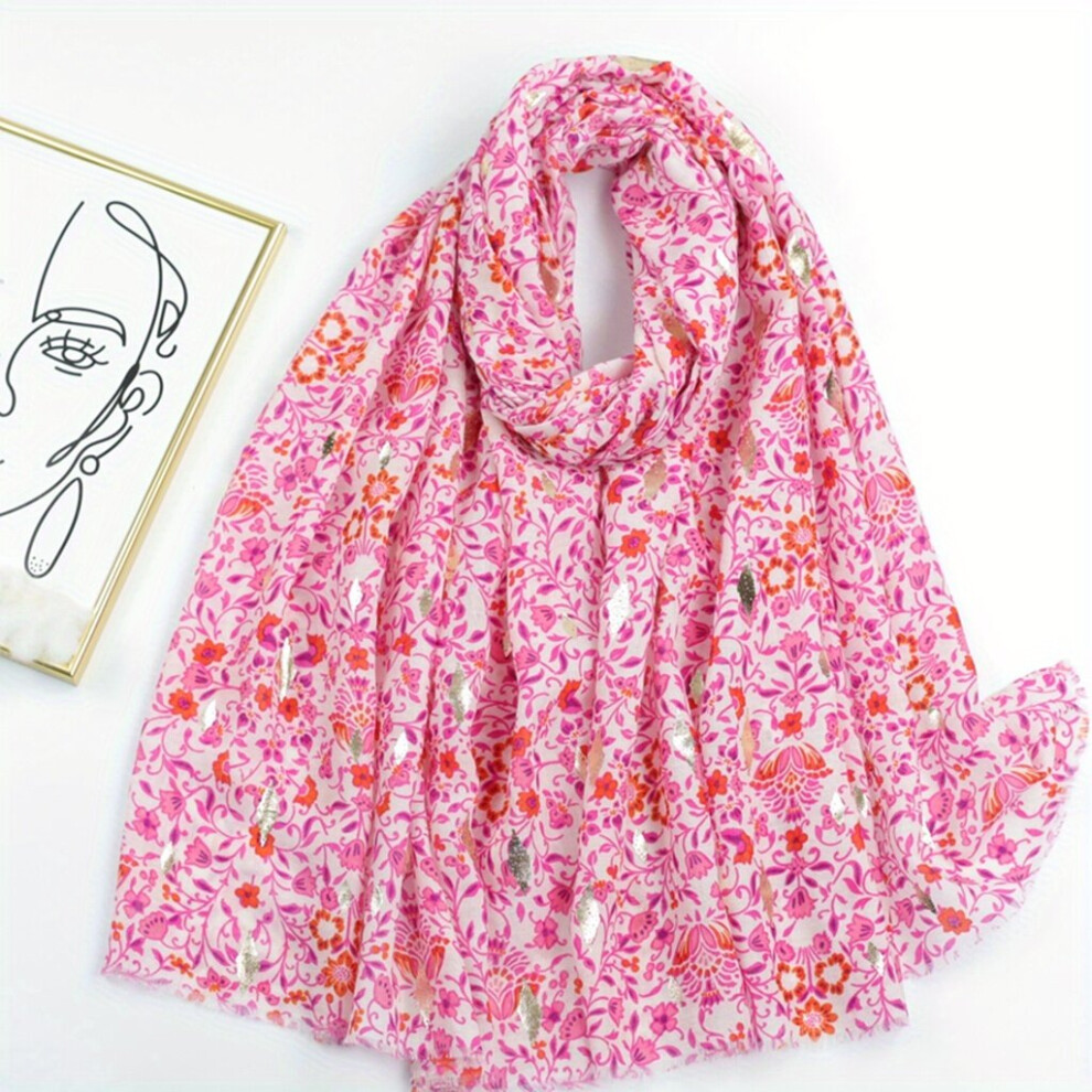 Rose Flower Hot Stamping Scarf Boho Frayed Edge Shawl Classic Head Wrap Casual Sunscreen Windproof Travel Beach Towel-image-OPC-PC6D8CN-NEW