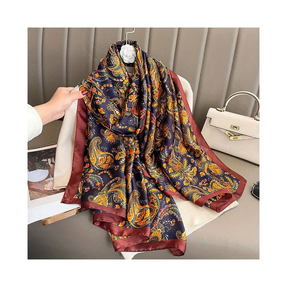 Vintage Paisley Print Scarf Classic Satin Warm Shawl Silk Scarves Sunscreen Headwrap Travel Beach Towel-image-OPC-PC6D8TF-NEW