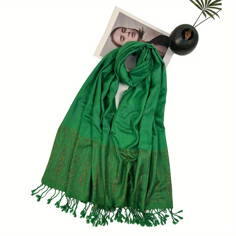Green Viscose Sun Proof Scarves Windproof Cashew Print Scarf Inelasticity-image-OPC-PC6D8TC-NEW