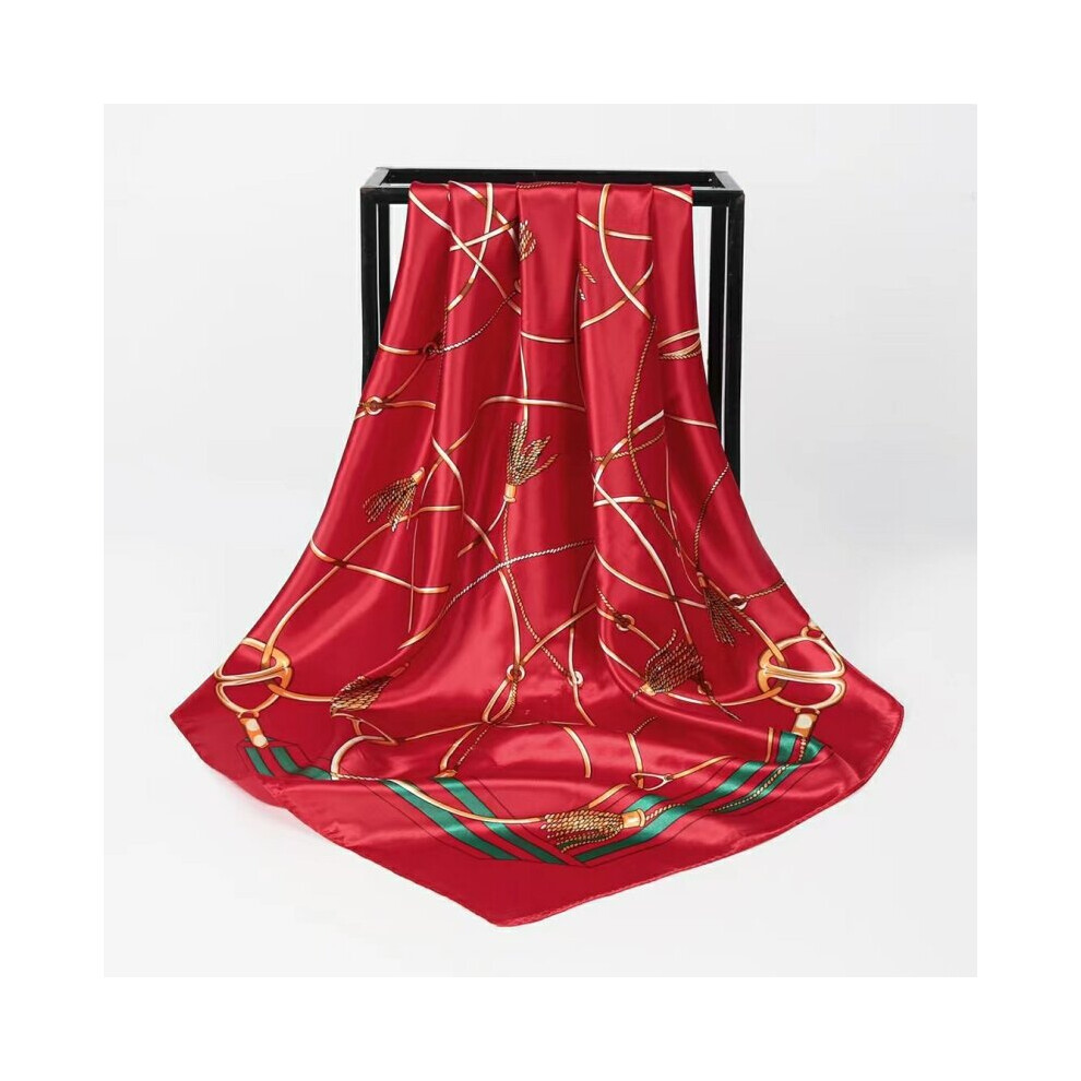 89 Vintage Chain Print Square Scarf Classic Satin Shawl Windproof Head Wrap Outdoor Travel Beach Towel-image-OPC-PC6D8Z2-NEW