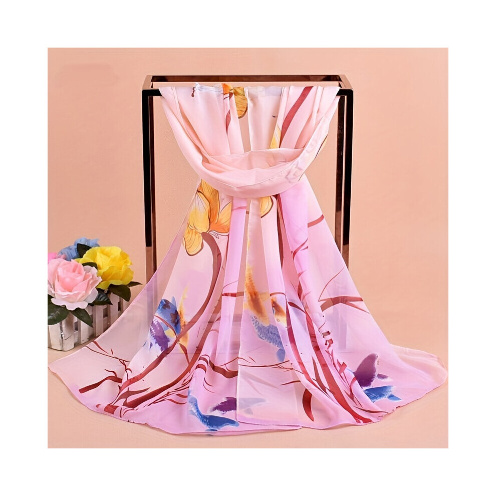 Lotus Goldfish Print Chiffon Scarf Classic Summer Sunscreen Wrap Travel Beach Towel Windproof Shawl-image-OPC-PC6D96X-NEW