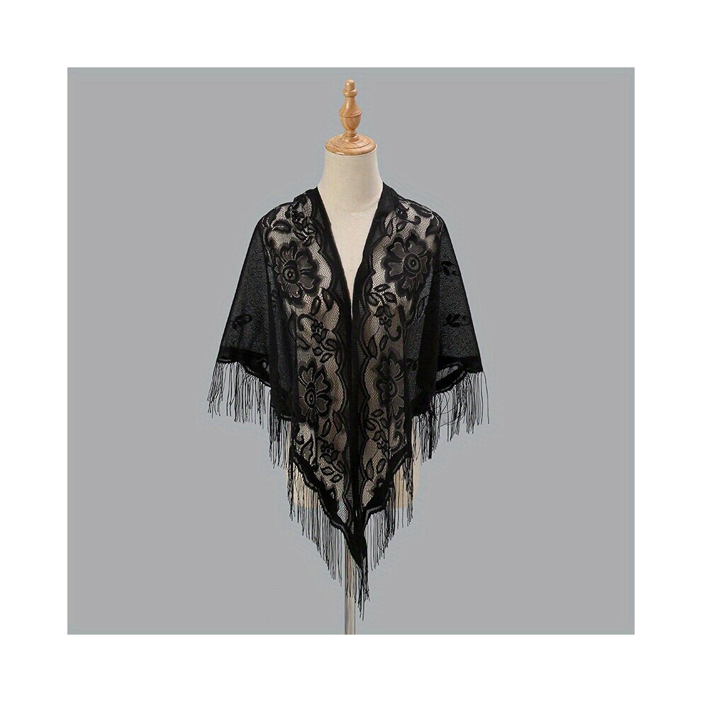 Long Tassel Triangle Shawl Lace Scarf Classic Solid Flower Embroidery Cape Casual Cardigan For Party Prom Wedding Dress-image-OPC-PC6D97N-NEW