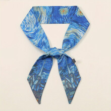 Oil Painting Print Skinny Scarf Satin Hair Ribbon Silk Neckerchief Casual Twilly Scarf