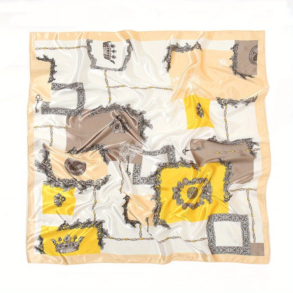 89 Block Square Scarf Vintage Chain Print Shawl Silk Head Wrap Windproof Travel Beach Towel-image-OPC-PC6D9BP-NEW