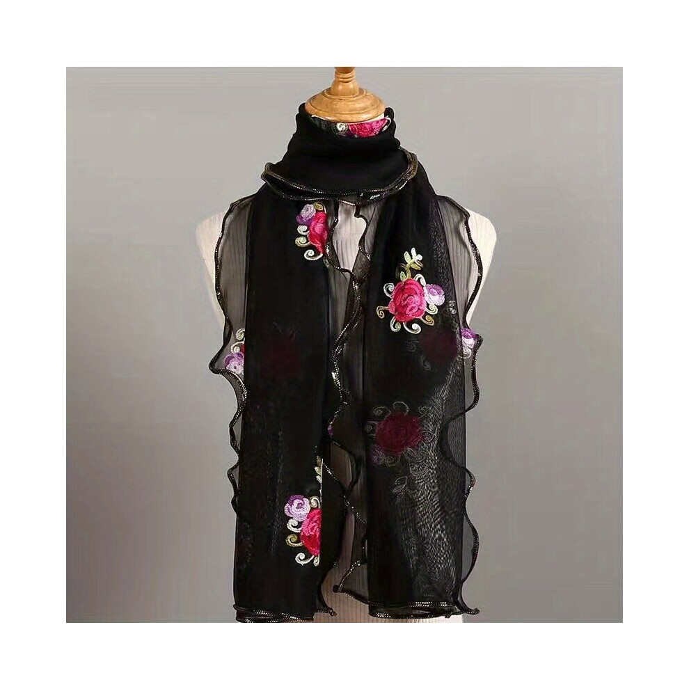 Ruffles Rose Embroidered Scarf Solid Windproof Shawl Double Layer Gauze Head Wrap Scarves For Mother-image-OPC-PC6D9GQ-NEW