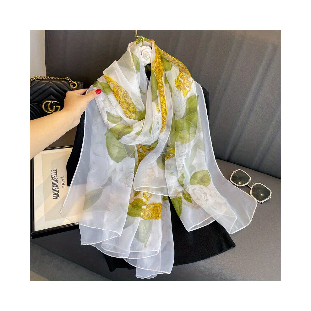 Thin Chiffon Scarf Flower Print Soft Shawl Breathable Large Head Wraps Summer Sunscreen Travel Beach Towel For Women-image-OPC-PC6D9S5-NEW
