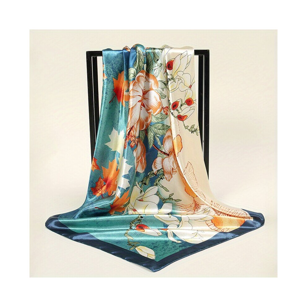 Maple Leaf Flower Print Bandana Satin Square Scarf Silk Shawl Women Windproof Head Wrap Mothers Gift-image-OPC-PC6D9X8-NEW