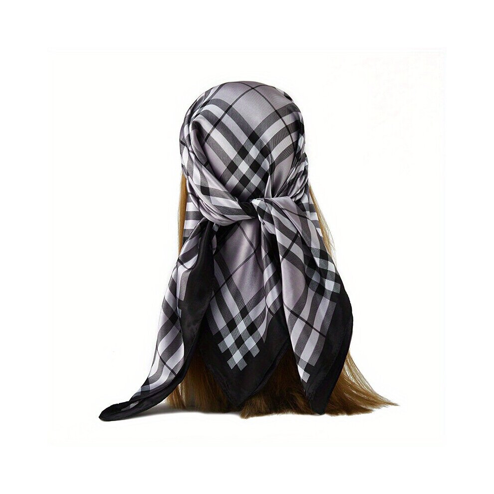 Classic Plaid Print Bandana Silk Large Square Scarf Casual Head Wrap Women Head Wrap Hair Accessories-image-OPC-PC6D9YY-NEW