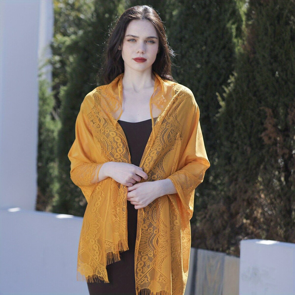 Lace Veil Hollow Tassel Shawl Solid Women Party Prom Head Wrap Travel Beach Towel-image-OPC-PC6D9WP-NEW