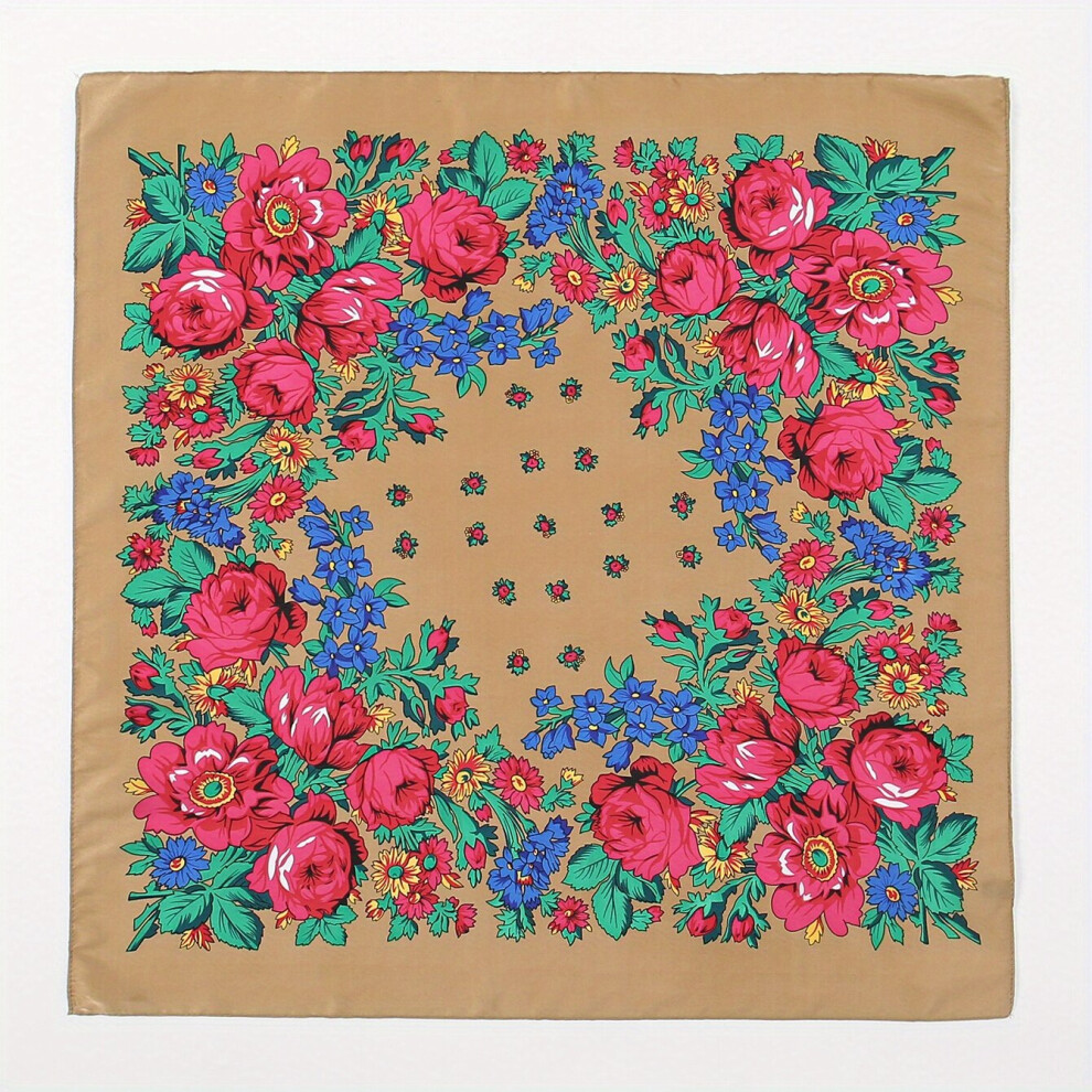 Boho Flower Print Brown Bandana Classic Square Scarf Neckerchief Casual Hair Accessories Head Wrap-image-OPC-PC6DB6T-NEW