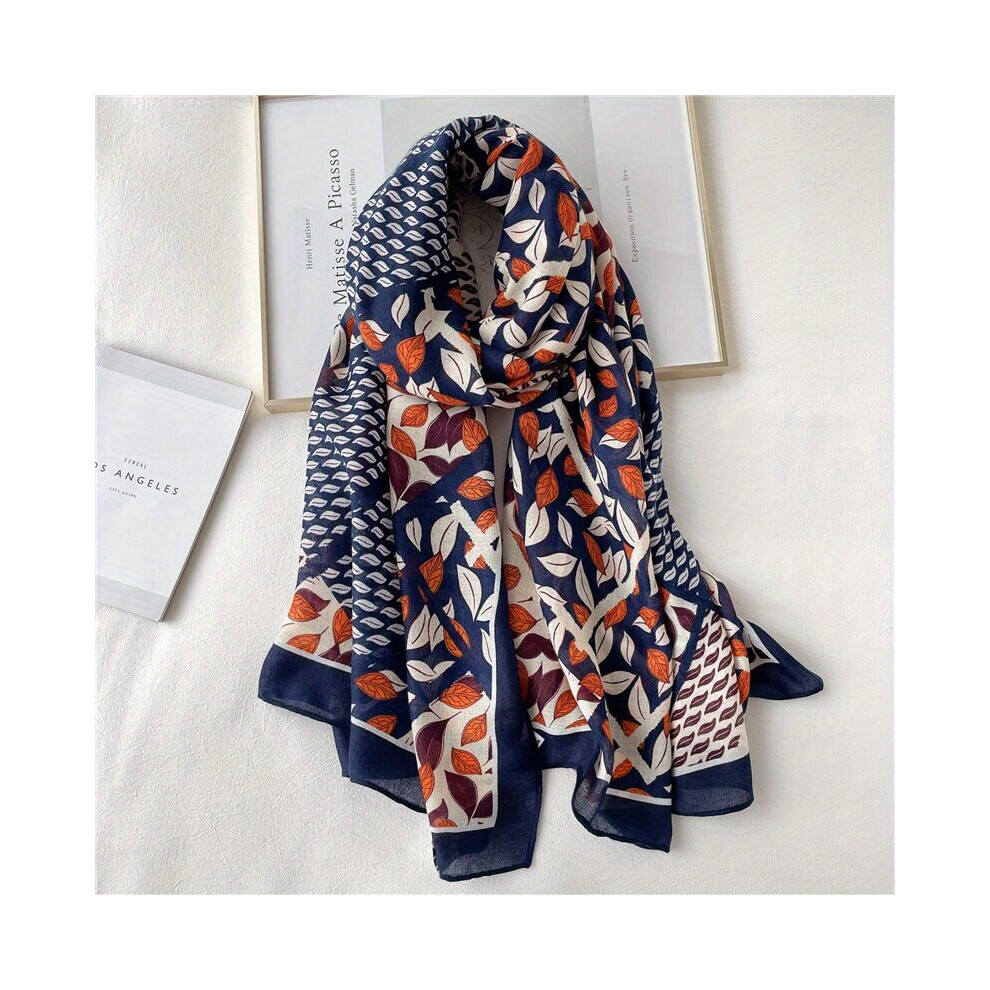 Chinese Style Scarf Leaves Pattern Long Breathable Shawl Wraps Travel Beach Sunscreen Yarn Towel-image-OPC-PC6DBDJ-NEW