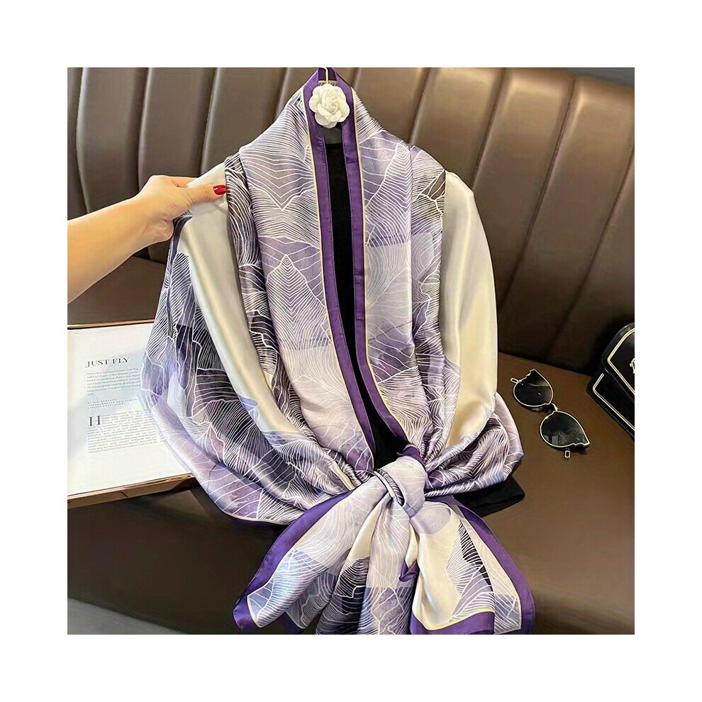 Purple Flower Print Satin Scarf Silk Shawl Large Sunscreen Head Wraps Casual Travel Beach Towel-image-OPC-PC6DBGQ-NEW