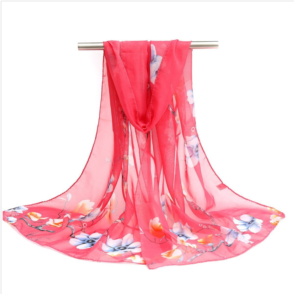 Flower Branch Print Chiffon Scarf Breathable Casual Shawl Windproof Sunscreen Head Wrap Women Travel Beach Towel-image-OPC-PC6DBKM-NEW
