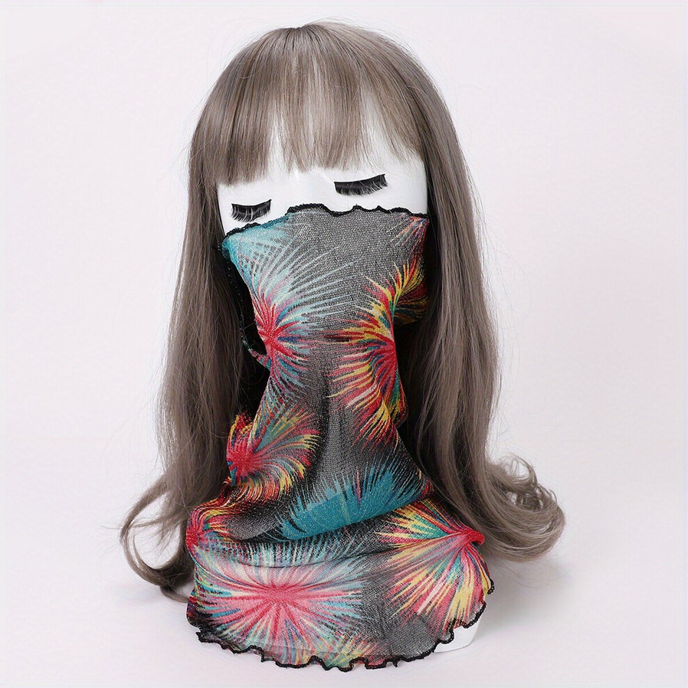Classic Print Ruffles Neck Gaiter Thin Breathable Veil Boho Gauze Mask Casual Sunproof Dustproof Face Covering 885664525485
