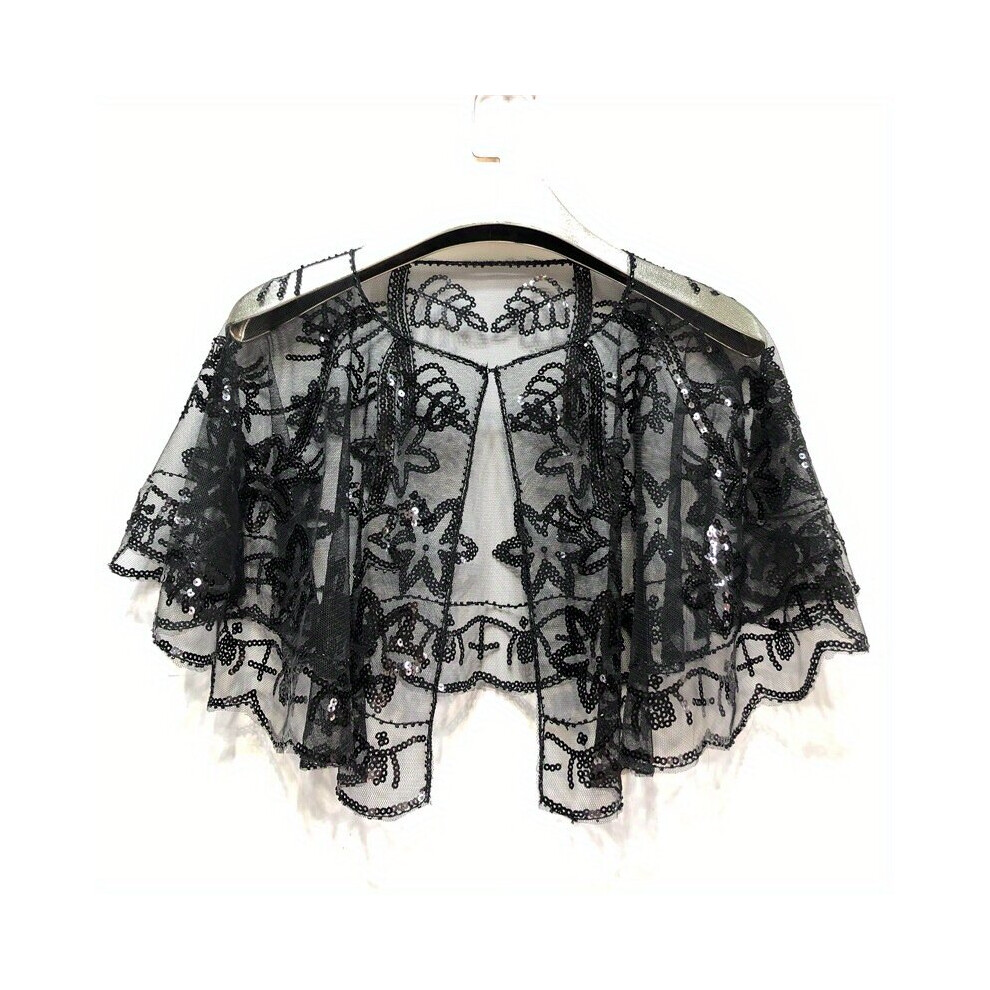 Vintage Sequin Embroidery Shawl Ruffles Women Cape Evening Dress Wedding Party Accessories Cardigan