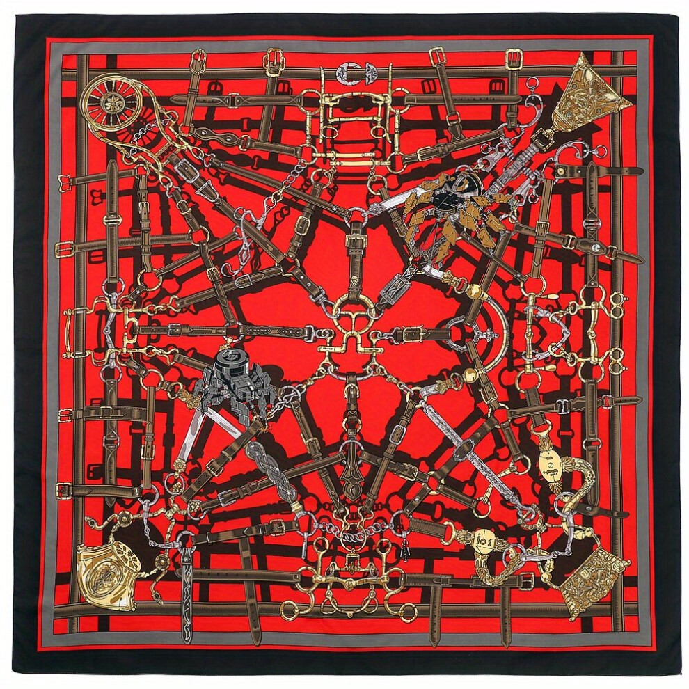 Metal Chain Printed Square Scarf Silk Feeling Satin Warm Shawl Casual Sunscreen Wrap Travel Beach Towel For Women-image-OPC-PC6DBSV-NEW