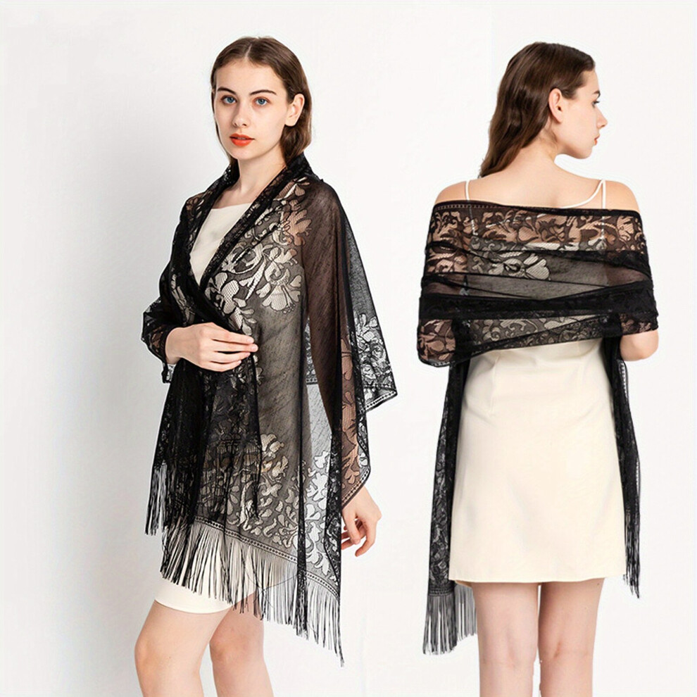 Flower Hollow Out Tassel Shawl Casual Solid Wrap Breathable Long Cape Decorative Travel Beach Towel-image-OPC-PC6DBYF-NEW