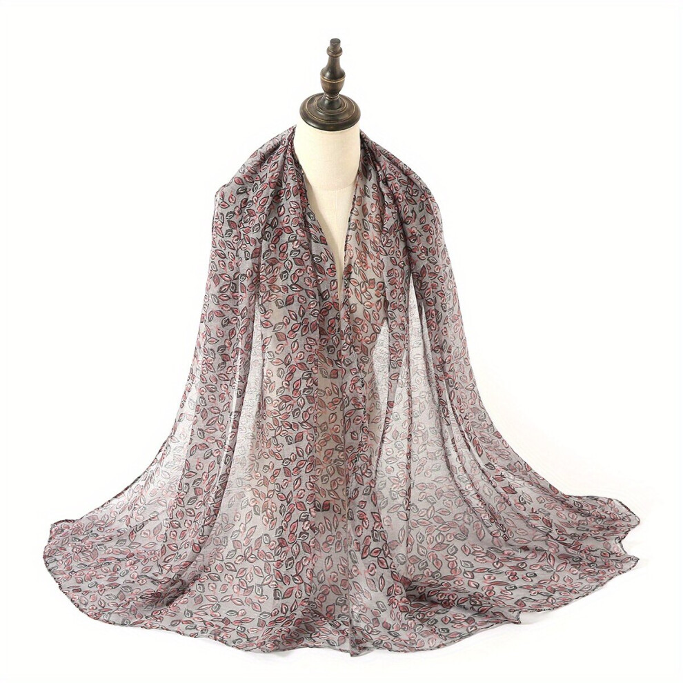 Classic Leaf Print Voile Scarf Solid Shawl Casual Windproof Head Wrap Outdoor Travel Beach Towel-image-OPC-PC6DC5P-NEW